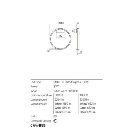 Redo 01-2817 - LED Kinkiet ściemnialny FEBE LED/24W/230V złoty