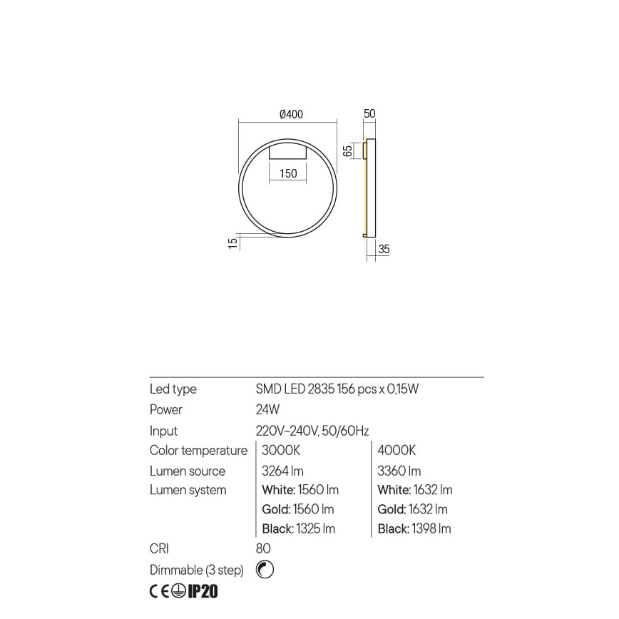 Redo 01-2819 - LED Kinkiet ściemnialny FEBE LED/24W/230V czarny