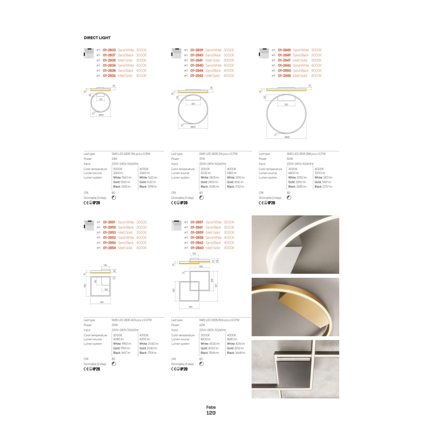 Redo 01-2835 - ściemnialna oprawa ścienna LED FEBE LED/24W/230V złota