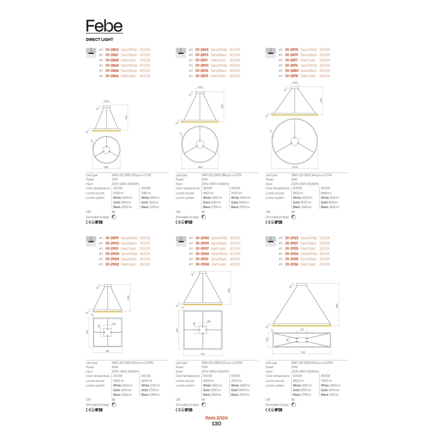 Redo 01-2835 - ściemnialna oprawa ścienna LED FEBE LED/24W/230V złota