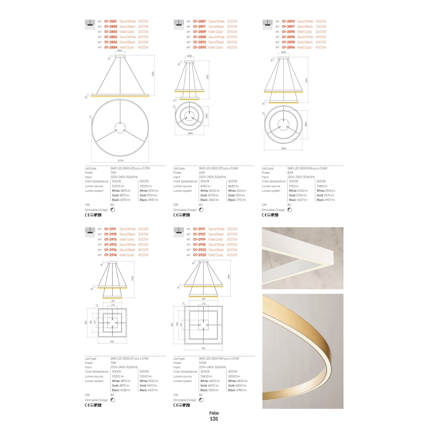 Redo 01-2835 - ściemnialna oprawa ścienna LED FEBE LED/24W/230V złota