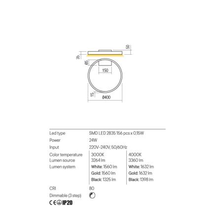 Redo 01-2835 - ściemnialna oprawa ścienna LED FEBE LED/24W/230V złota