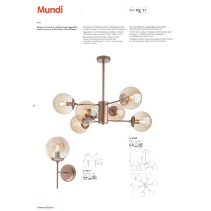 Redo 01-2943 - Żyrandol na drążku MUNDI 6xE14/28W/230V miedź