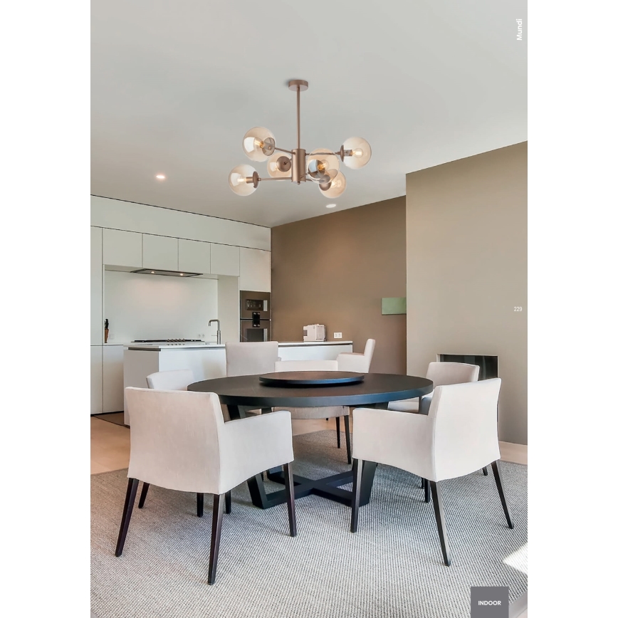 Redo 01-2943 - Żyrandol na pręcie MUNDI 6xE14/28W/230V miedź/dymione