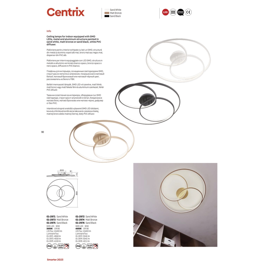 Redo 01-2975 - LED Plafon CENTRIX LED/92W/230V czarne