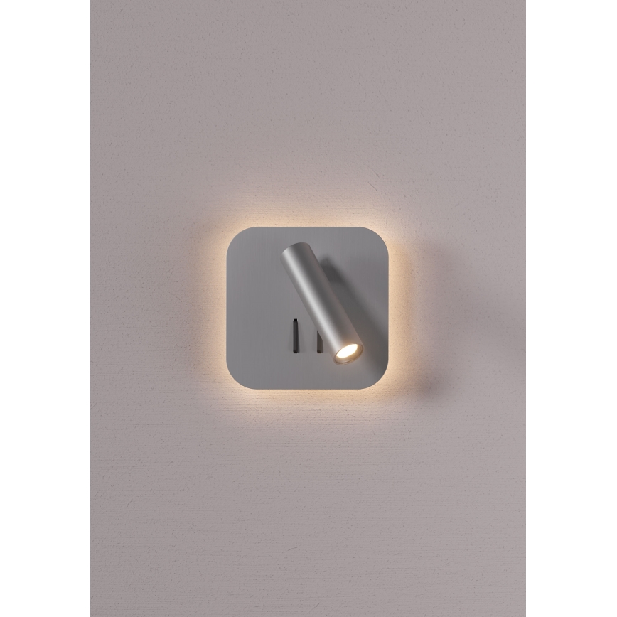 Redo 01-2978 - Kinkiet LED QUDA LED/6W/230V + LED/3W 3000K CRI 90 USB matowy chrom