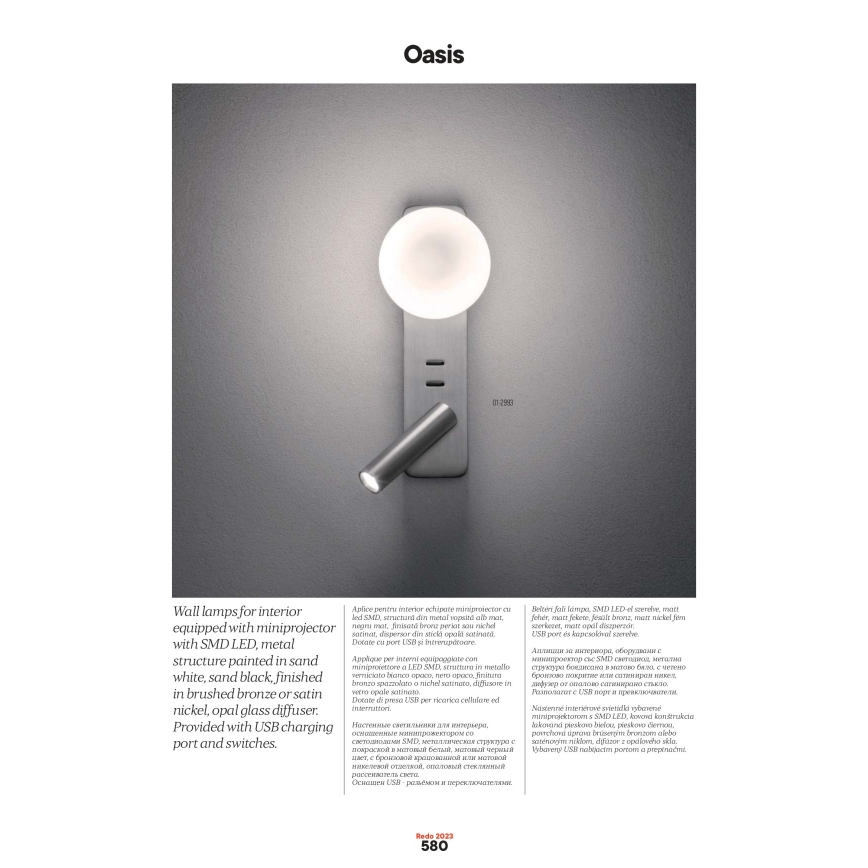 Redo 01-2993 - LED kinkiet OASIS LED/3W/230V + 1xG9/10W USB CRI 90 błyszczący chrom