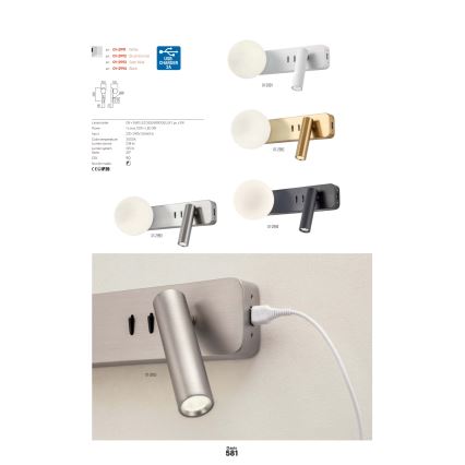 Redo 01-2993 - LED kinkiet OASIS LED/3W/230V + 1xG9/10W USB CRI 90 błyszczący chrom
