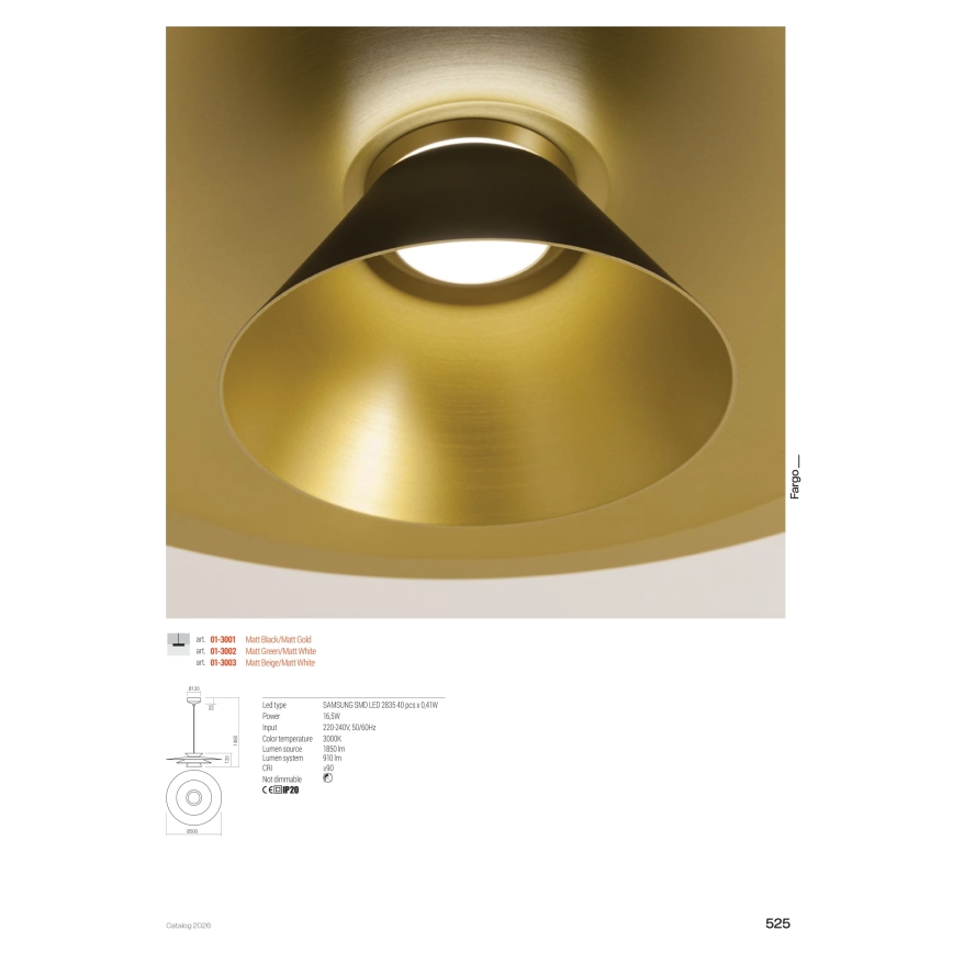 Redo 01-3001 - Żyrandol LED na lince FARGO LED/16,5W/230V CRI 90 Ø 50 cm czarny/złoty