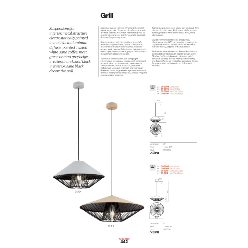 Redo 01-3006 - Lampa wisząca na lince GRILL 1xE27/42W/230V śr. 39,6 cm czarny/tyrkysowy