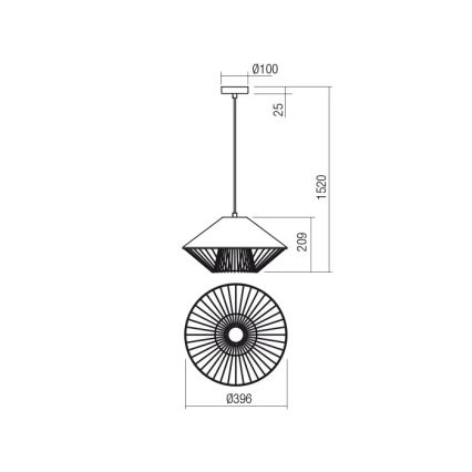 Redo 01-3006 - Lampa wisząca na lince GRILL 1xE27/42W/230V śr. 39,6 cm czarny/tyrkysowy