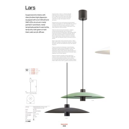 Redo 01-3019 - Lampa wisząca LED na lince LARS LED/14W/230V + LED/10W, średnica 60 cm, CRI 90, zielona