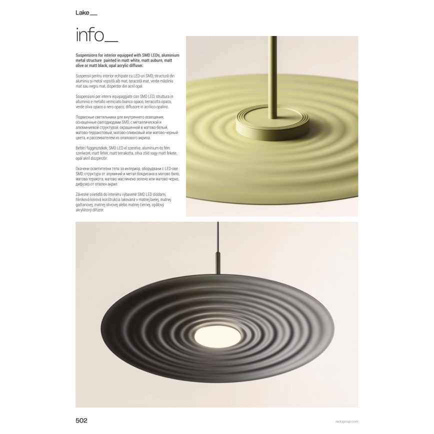 Redo 01-3045 - Żyrandol LED na lince LAKE LED/13W/230V CRI 90 Ø 50 cm pomarańczowy