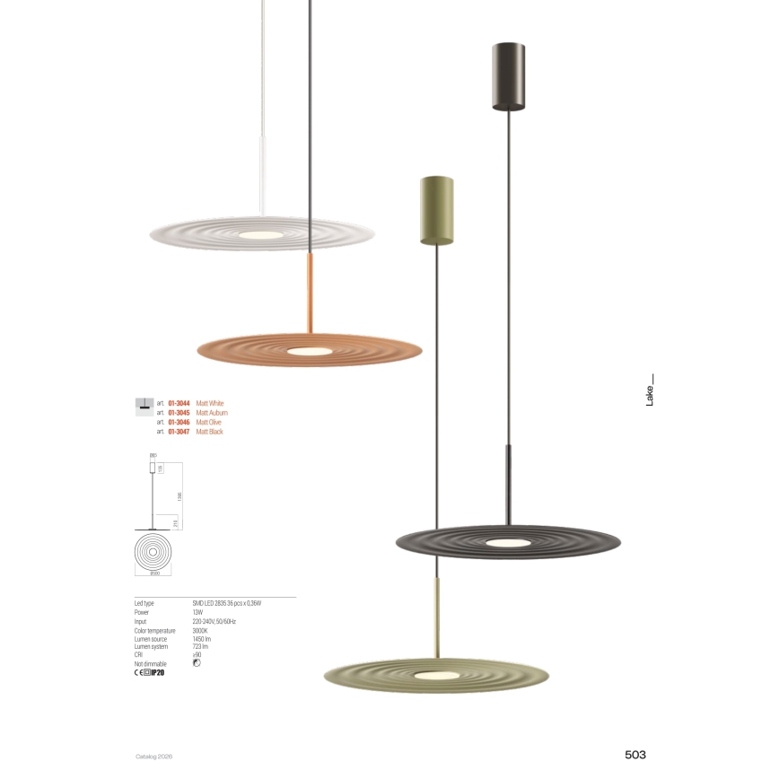 Redo 01-3045 - Żyrandol LED na lince LAKE LED/13W/230V CRI 90 Ø 50 cm pomarańczowy