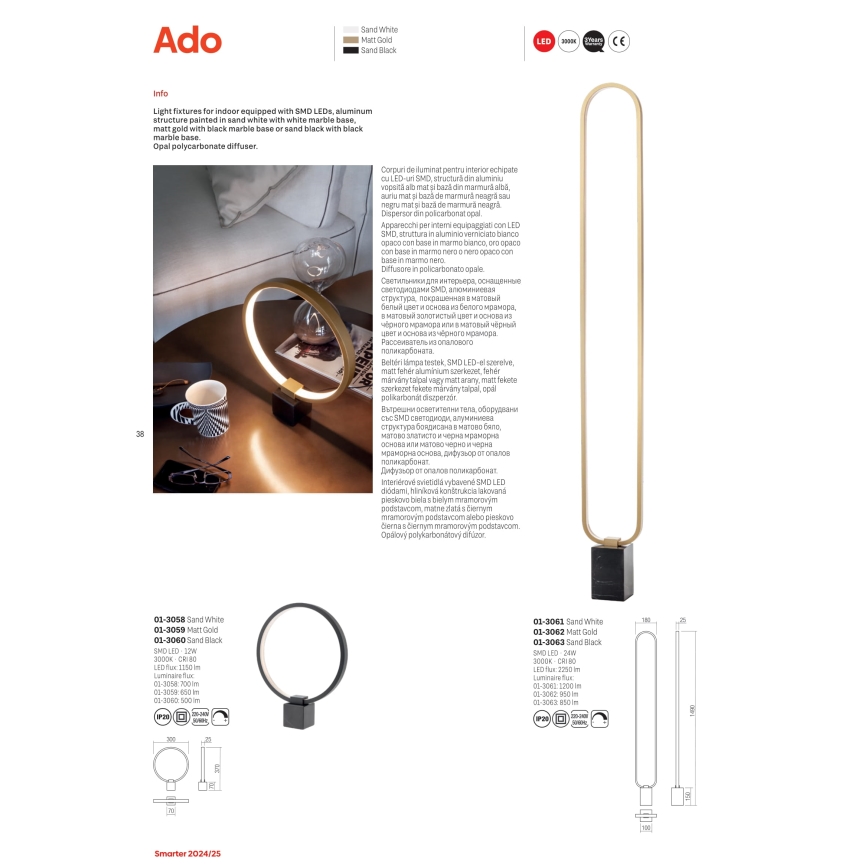 Redo 01-3061 - LED Lampa podłogowa ściemnialna ADO LED/24W/230V białe