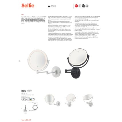 Redo 01-3087 - LED Ściemn. dotykowa lusterko kosmetyczne SELFIE LED/7W/230V 3000/4000/6000K białe