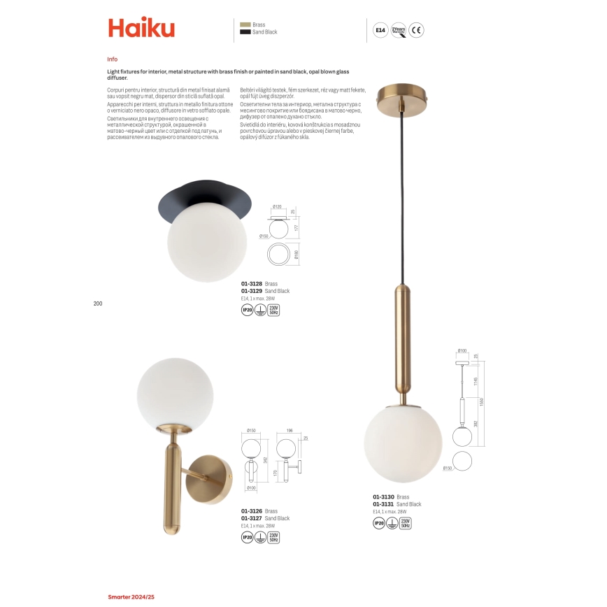 Redo 01-3128 - Lampa sufitowa HAIKU 1xE14/28W/230V mosiądz