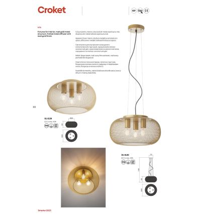 Redo 01-3139 - Lampa sufitowa CROKET 3xE27/42W/230V śr. 40 cm złoty