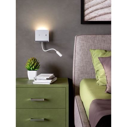 Redo 01-3210 - LED Kinkiet z elastyczną lampką MOKA LED/6W + LED/3W/230V USB CRI90 biały