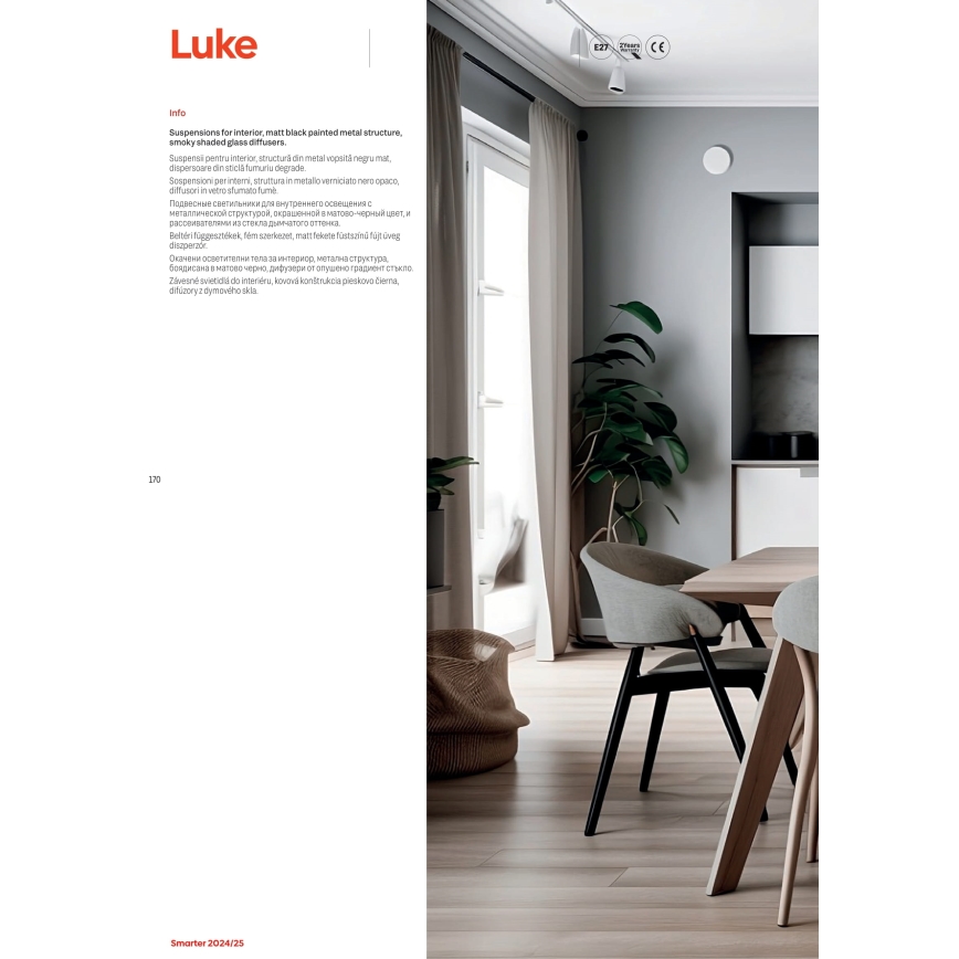 Redo 01-3212 - Żyrandol na lince LUKE 6xE27/42W/230V czarne
