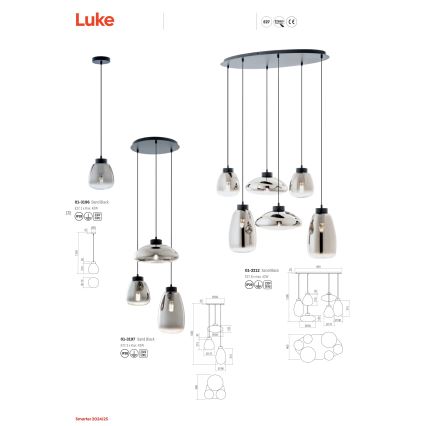 Redo 01-3212 - Żyrandol na lince LUKE 6xE27/42W/230V czarne