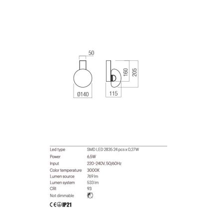 Redo 01-3239 - LED Kinkiet SINCLAIR LED/6,5W/230V CRI 93 IP21 złoty