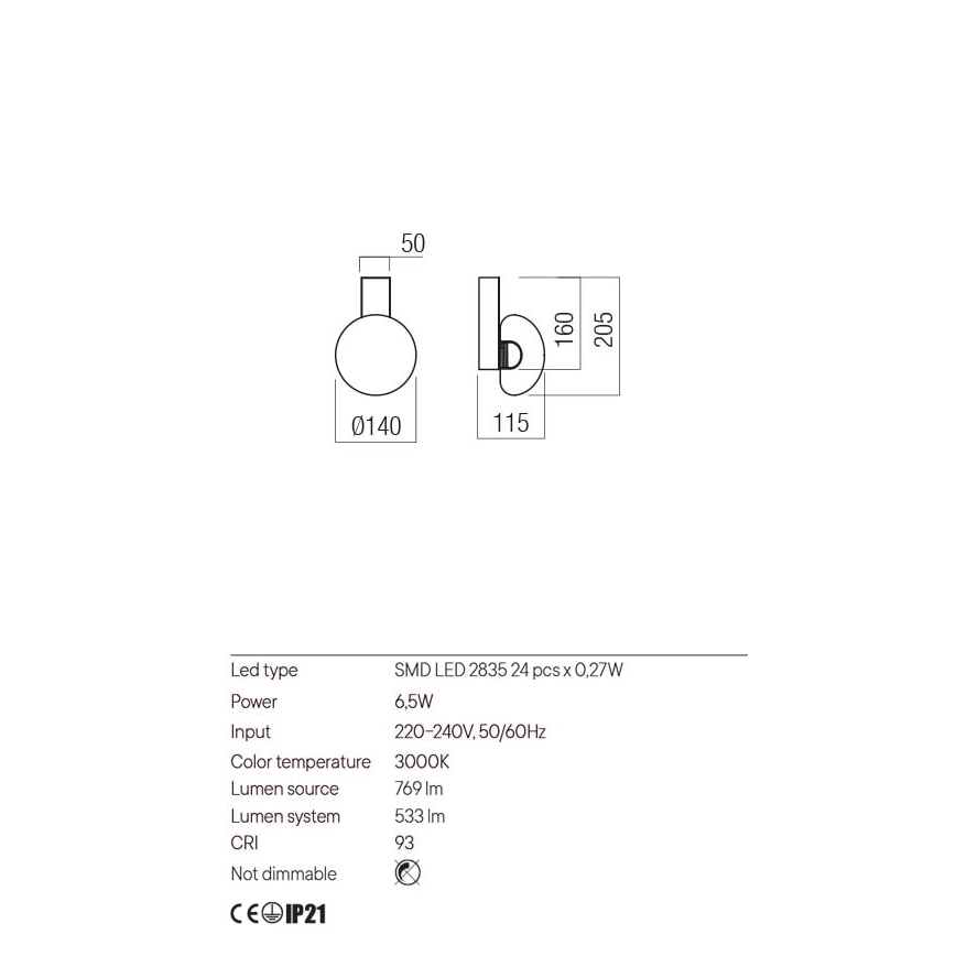 Redo 01-3240 - LED Kinkiet SINCLAIR LED/6,5W/230V CRI 93 IP21 czarny