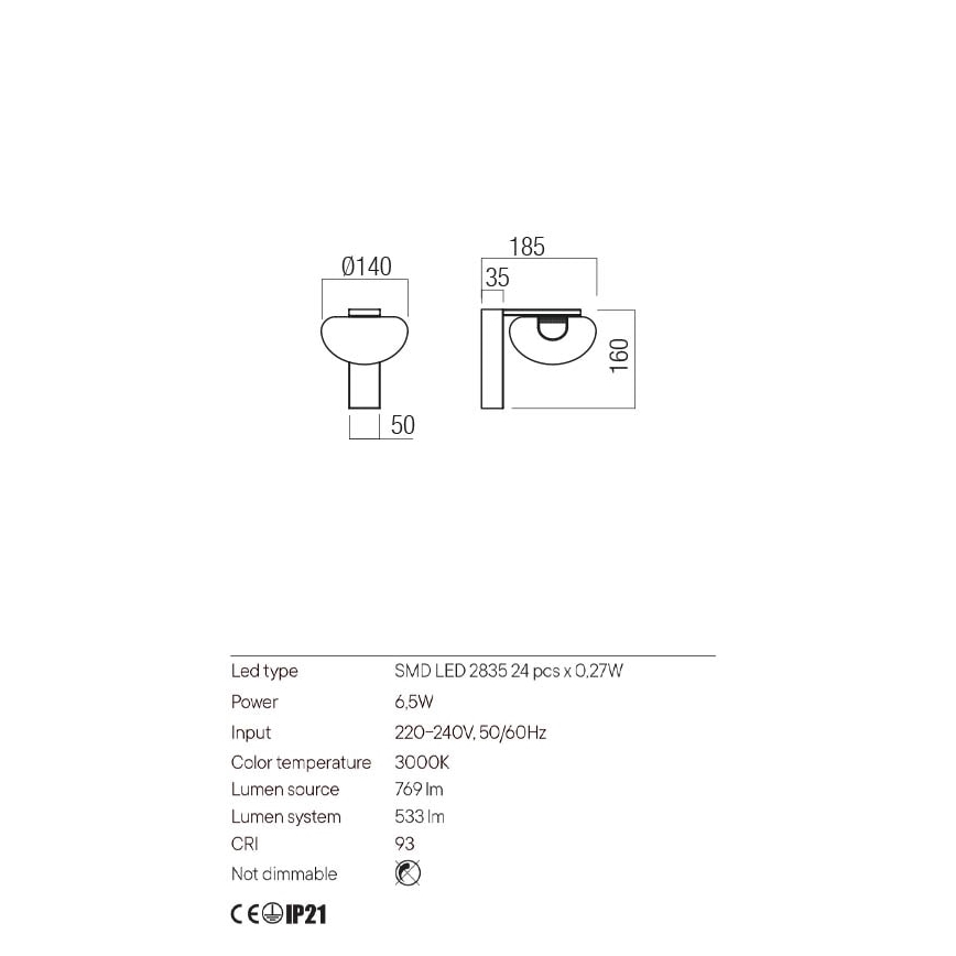 Redo 01-3242 - LED Kinkiet SINCLAIR LED/6,5W/230V CRI 93 IP21 czarny