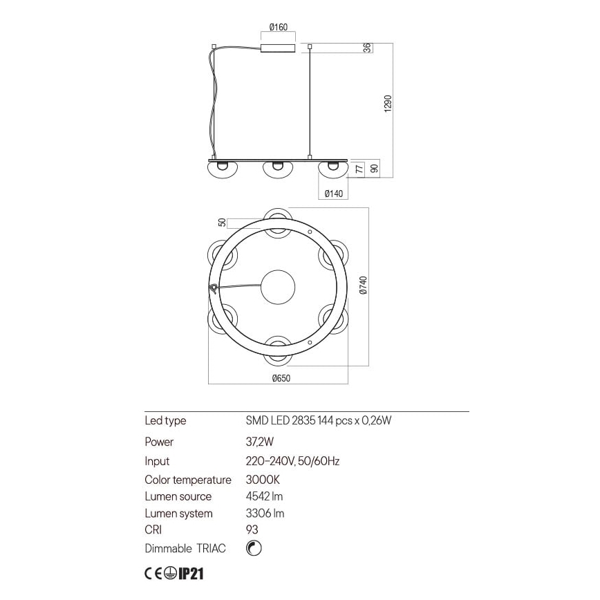 Redo 01-3248- LED Żyrandol ściemnialny na lince SINCLAIR LED/37,2W/230V CRI 93 IP21 czarny