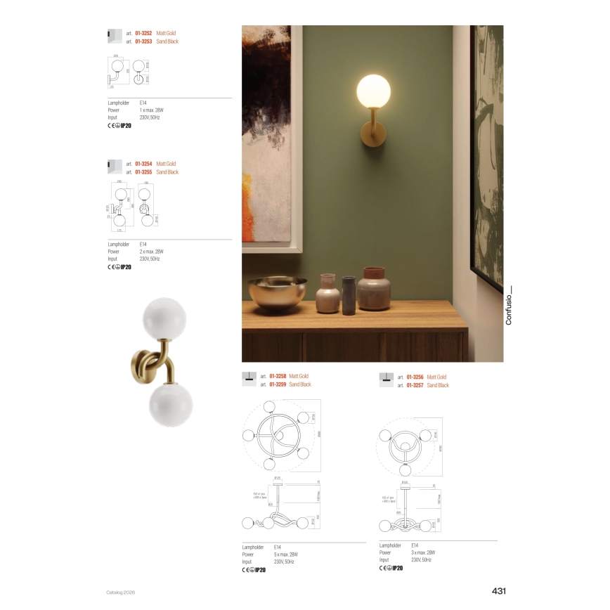 Redo 01-3256 - Żyrandol na pręcie CONFUSIO 3xE14/28W/230V śr. 76 cm złoty
