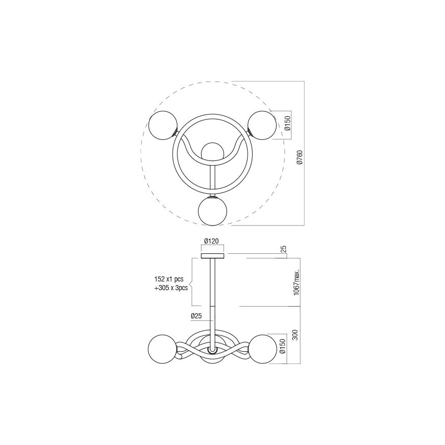 Redo 01-3257 - Żyrandol na pręcie CONFUSIO 3xE14/28W/230V śr. 76 cm czarny