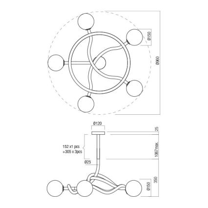 Redo 01-3258 - Żyrandol na pręcie CONFUSIO 5xE14/28W/230V śr. 96 cm złoty