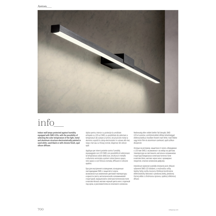 Redo 01-3268 - LED Łazienkowe oświetlenie lustra ASTON LED/12W/230V 60 cm CRI 90 IP44 biały