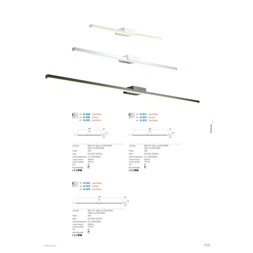 Redo 01-3268 - LED Łazienkowe oświetlenie lustra ASTON LED/12W/230V 60 cm CRI 90 IP44 biały