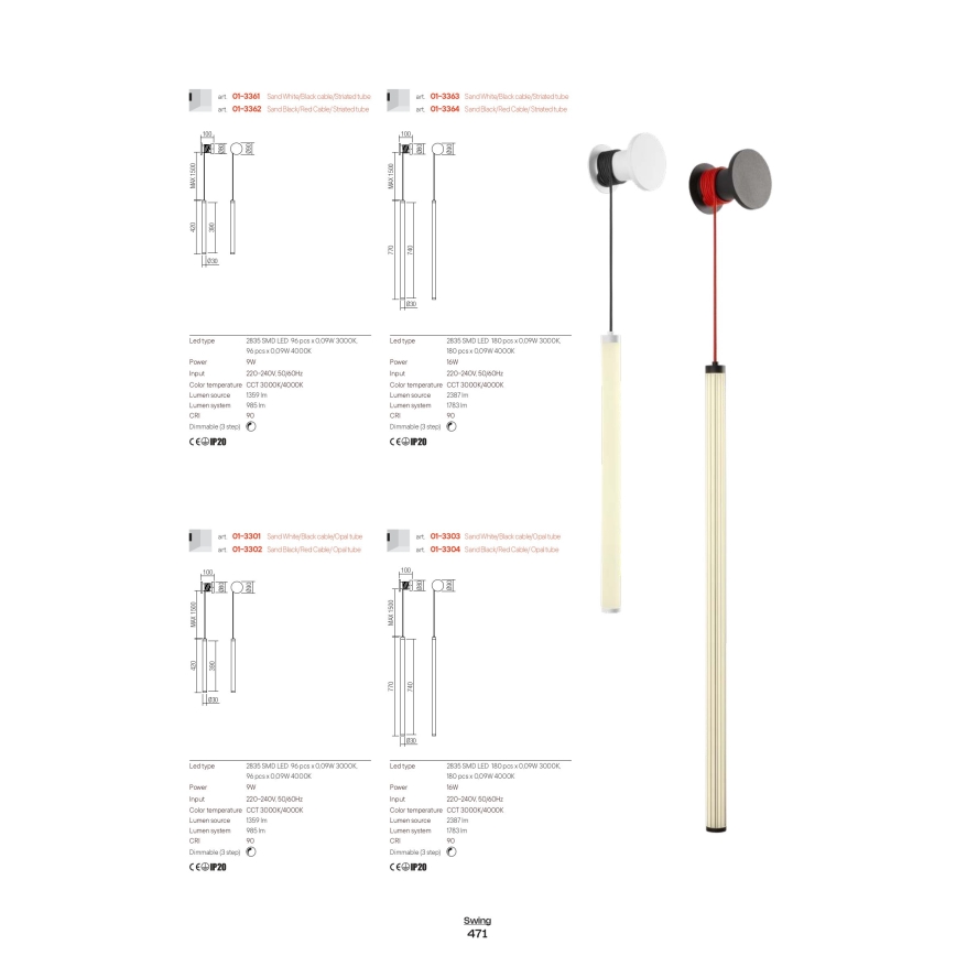 Redo 01-3304 - LED ściemnialna lampa ścienna SWING LED/16W/230V 3000/4000K CRI 90 czarna