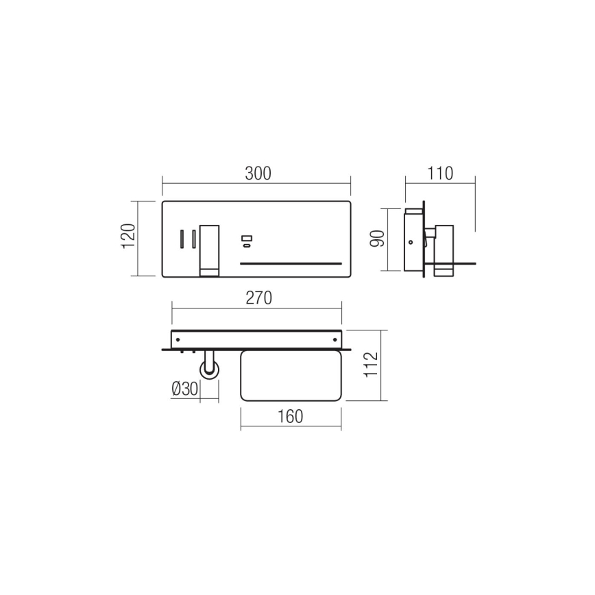 Redo 01-3316 - LED Kinkiet punktowy BROOK LED/8W/230V + LED/3W USB CRI 90 czarny prawy