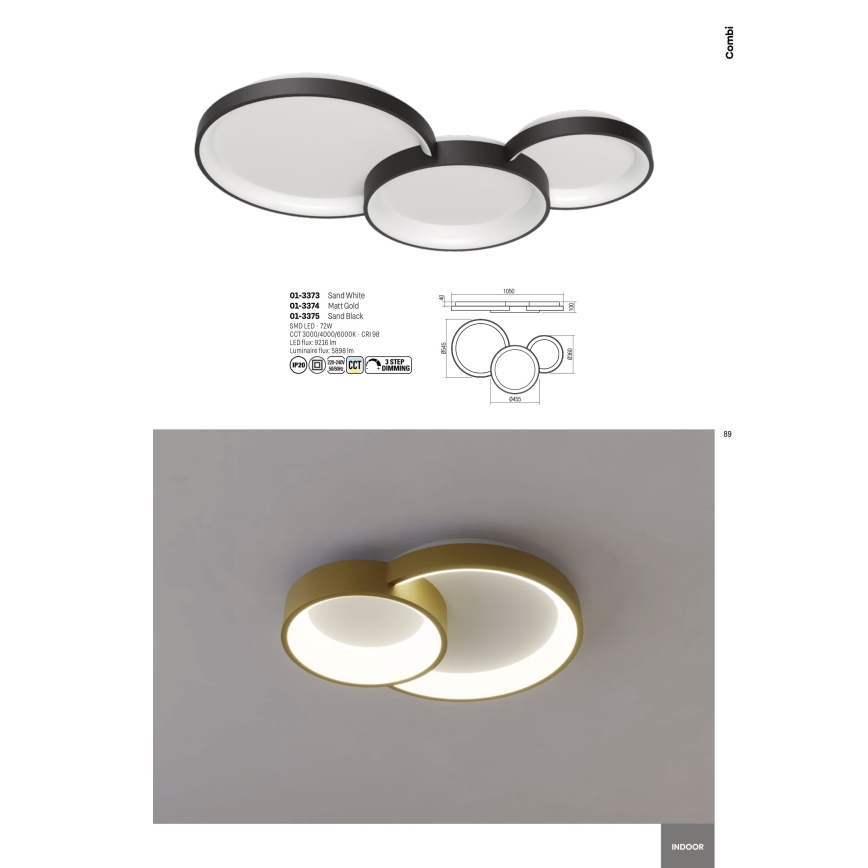 Redo 01-3375 - LED Plafon ściemnialny COMBI LED/72W/230V 3000/4000/6000K CRI98 czarne