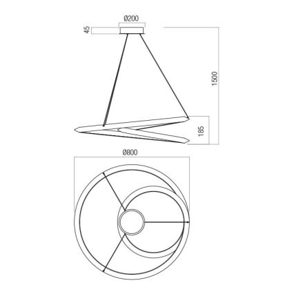 Redo 01-3378 - Ściemnialna lampa wisząca LED na linkach STORM LED/60W/230V 3000/4000/6000K CRI 90 średnica 80 cm czarny