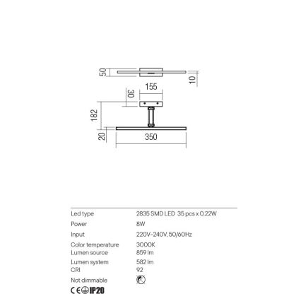 Redo 01-3460 - LED Kinkiet galeryjka LINEAR LED/8W/230V 35 cm CRI 92 biały