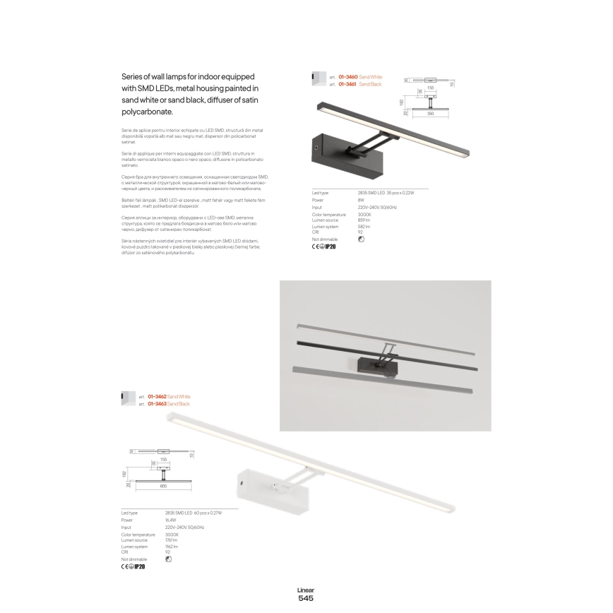 Redo 01-3463 - LED Kinkiet galeryjka LINEAR LED/8W/230V 60,5 cm CRI 92 czarny