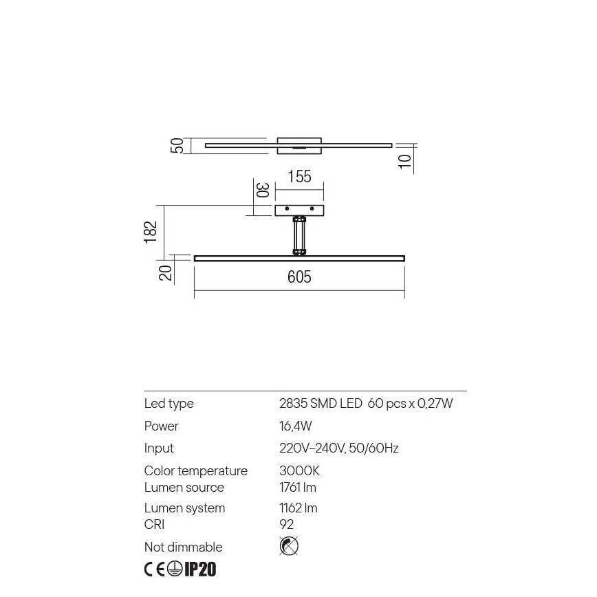 Redo 01-3463 - LED Kinkiet galeryjka LINEAR LED/8W/230V 60,5 cm CRI 92 czarny