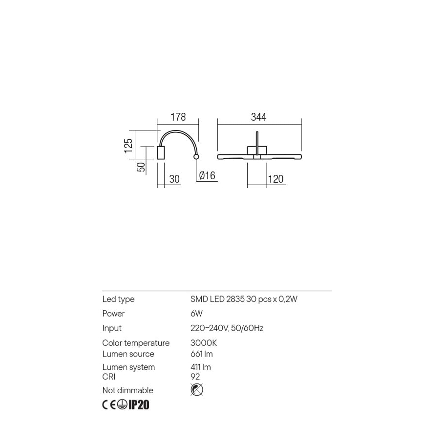 Redo 01-3465 - LED Kinkiet galeryjka KENDO LED/6W/230V 34,4 cm CRI 92 czarny