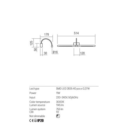 Redo 01-3466 - LED Kinkiet galeryjka KENDO LED/11W/230V 51,4 cm CRI 92 biały