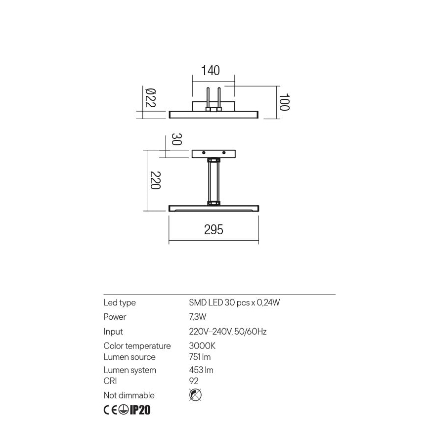 Redo 01-3469 - LED Kinkiet galeryjka IKON LED/7,3W/230V 29,5 cm CRI 92 czarny