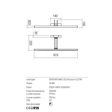 Redo 01-3470 - LED Kinkiet galeryjka IKON LED/16,4W/230V 61,5 cm CRI 92 biały