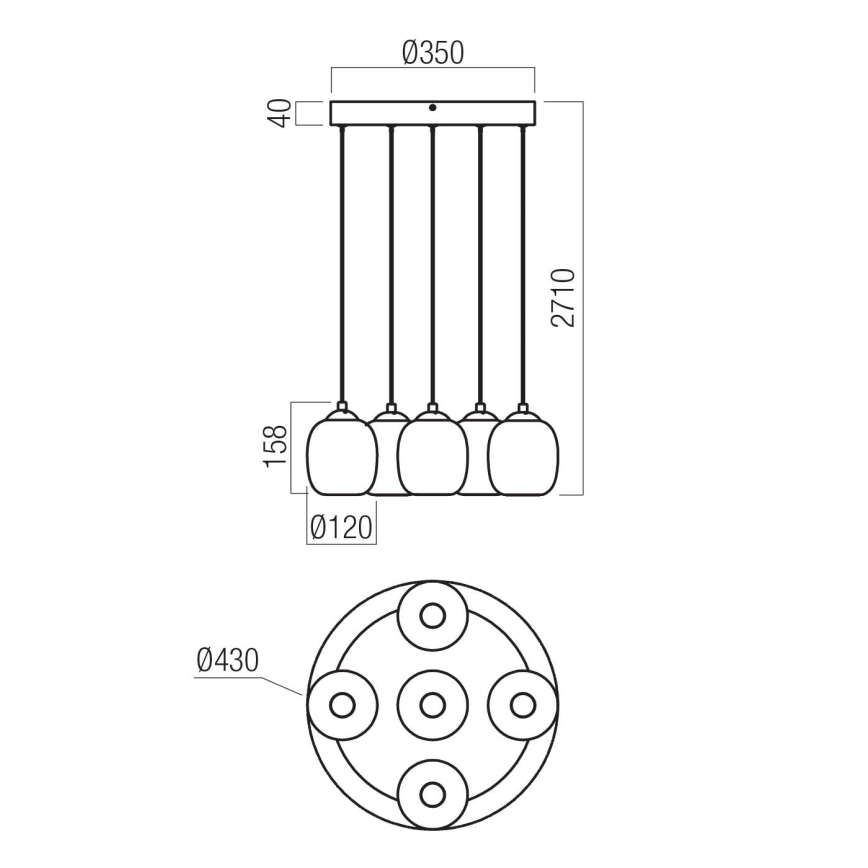 Redo 01-3488 - ściemnialny żyrandol LED na linkach KHADI 5xLED/5,2W/230V CRI 90 śr. 43 cm czarny/przydymiony