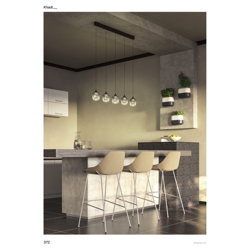 Redo 01-3490 - LED ściemnialny żyrandol na lince KHADI 5xLED/5,2W/230V CRI 90 czarny/dymny