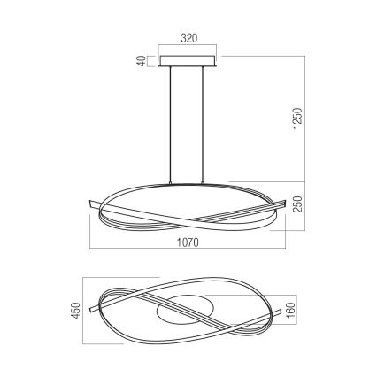 Redo 01-3617 - ściemnialny żyrandol LED na linkę IMPULS LED/38W/230V czarny