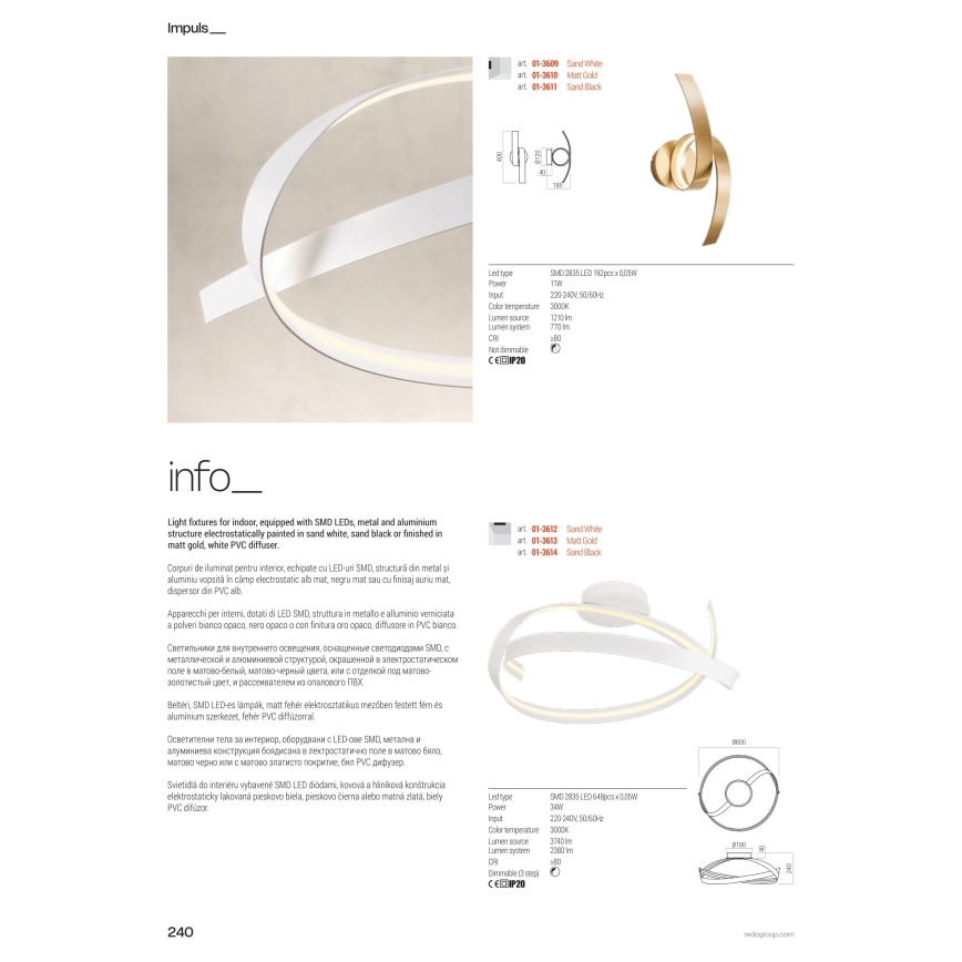 Redo 01-3625 - Ściemnialna lampa stojąca LED IMPULS LED/36W/230V złota