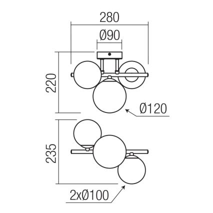 Redo 01-3988 - Żyrandol natynkowy ASTRA 3xG9/8W/230V czarny